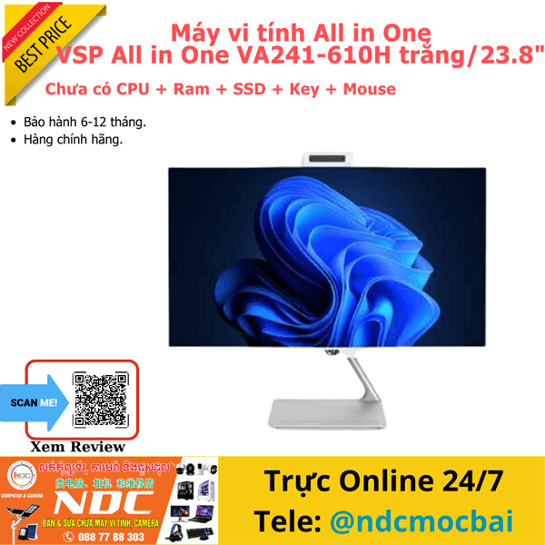 Máy tính để bàn VSP All in One VA241-610H trắng/23.8 inch